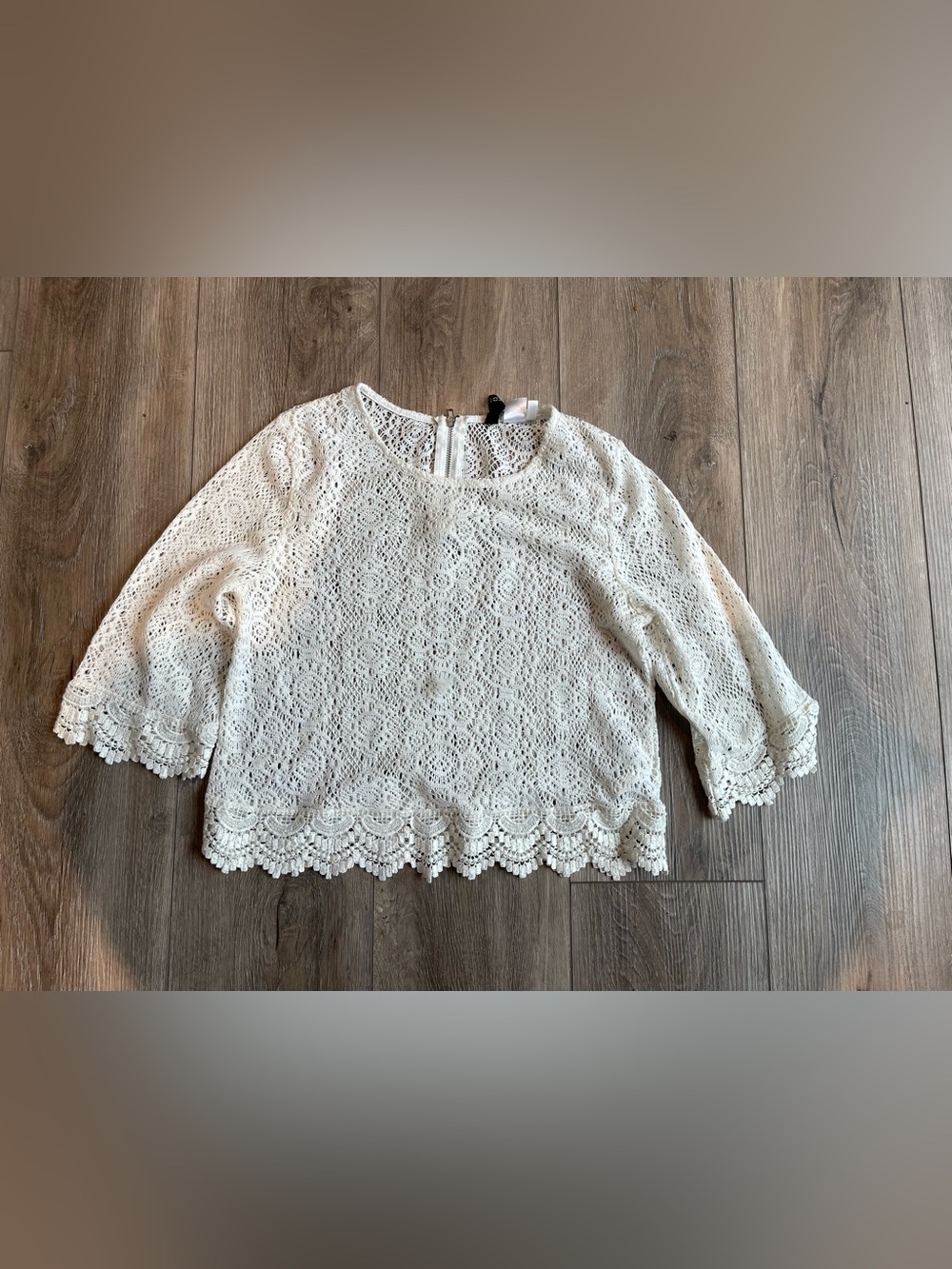 Women's White Crochet Lace Zip Up blouse
